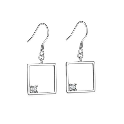 Embellished 925 Sterling Silver Hanging Drop Earrings Square