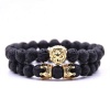 Argent Craft Natural Lava Stone Bracelet with Crowns & Lion Head - Gold Photo