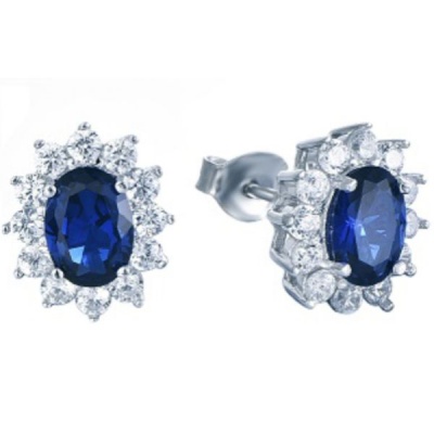 Photo of Kays Family Jewellers Oval Sapphire Halo Studs on 925 Silver