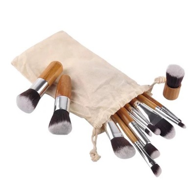 Photo of 11 piecess Bamboo Makeup Brushes in Convenient Drawstring Bag
