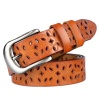 Women Leather Flower Carved Pin Styles Metal Buckle Waist Belt-Red Photo