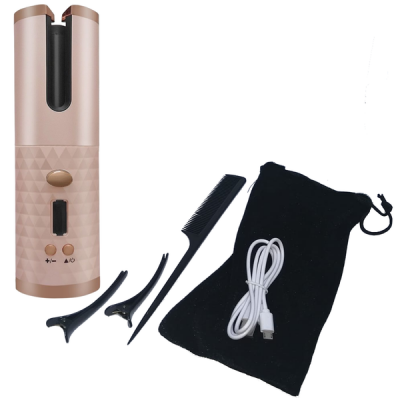 Pink Wireless Portable Hair Curler with styling tools