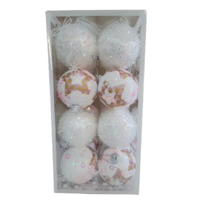 16 Piece Pink and White Tinsel Christmas Tree Decorations