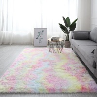 150 x 180cm Plush Fluffy Carpet Shaggy Foldable Rugs Rainbow