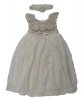 Crocheted Christening Dress and Matching Head Band - Vintage - Cream Photo