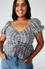 Cotton On Women's Curve Lily Rouched Short Sleeve Top Clair Check - Black Photo