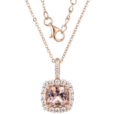 Photo of Kays Family Jewellers Morganite Cushion Cut Halo Pendant in 925 Sterling Silver