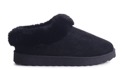 Linzi Vanda Ladies Black Faux Suede Slipper Shoe With Faux Fur Lining