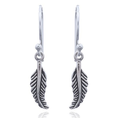 Photo of Curvy Feather Leaf Silver Dangle Earrings