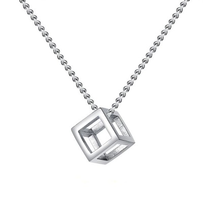 Mens Modern Style Cube Necklace Silver