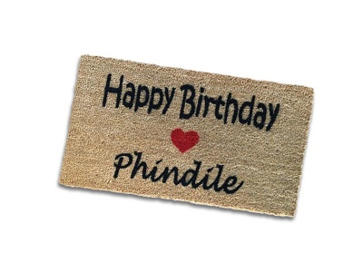 Photo of Matnifique Natural Coir Doormat - Happy Birthday Phindile Red Heart