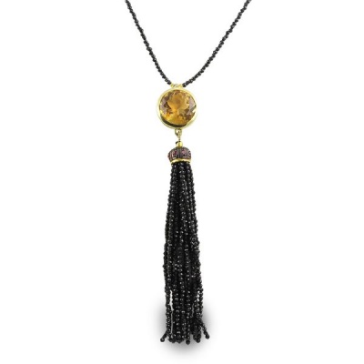 Photo of Unusual 9 6ct Citrine Ruby and Black Spinel Gemstone Long Tassel Necklace