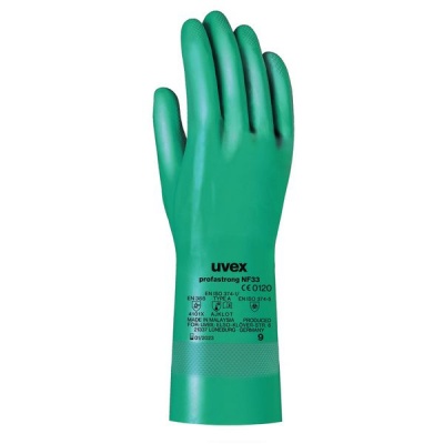 Photo of uvex profastrong NF33 chemical protection gloves 10 pack - green