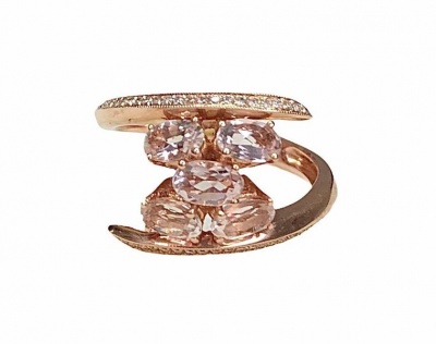 Photo of Genuine Morganite 5 Stone Oval Ring with Diamonds -14 Karat Rose Gold