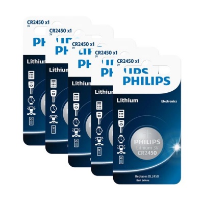 Philips CR2450 Lithium 3V Coin Battery 5 Pack