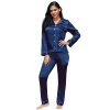 Edendiva's Dark Blue Long Sleeve Silk Pajamas Set Two Piece Set Photo