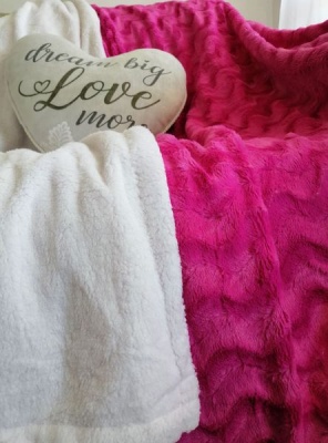 Photo of Premium Reversible Sherpa Fleece Throw Blanket-Cerise White