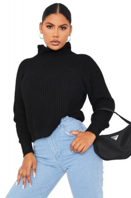 Photo of I Saw it First - Ladies Black High Neck Ribbed Balloon Sleeve Jumper