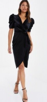 Quiz Ladies Black Velvet Wrap Midi Dress
