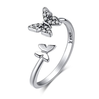 Photo of Cosmic 925 Silver Cubic Zircon Butterfly Open Finger Ring -One Size Fit All