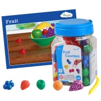 EDX Education Multi Coloured Fruit Counters Activity Cards Tweezers Set