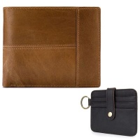 Genuine Leather Cowhide Mens Wallet Cowhide Card Holder Combo Black