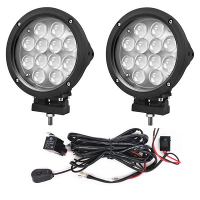 7 4X4 Round 60W LED Spot Light with 3m 12V 40A Wiring Harness X2