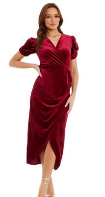 Quiz Ladies Berry Velvet Wrap Midaxi Dress