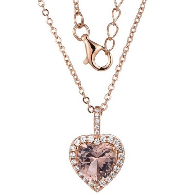 Photo of Kays Family Jewellers Morganite Heart Halo Pendant in 925 Sterling Silver