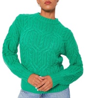 I Saw it First Ladies Green Crew Neck Cable Knit Jumper