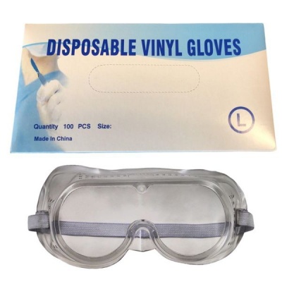 Photo of SourceDirect Disposable Vinyl Gloves and Safety Goggles