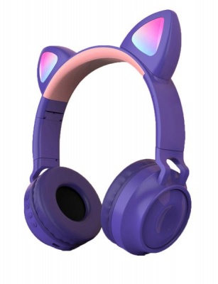 Photo of Colorful Glow Cat Ear Headphones -BT TF Card & Aux -Purple/Pink