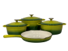 Pot set 7 Piece Cast Iron Grooved Lid Green Photo