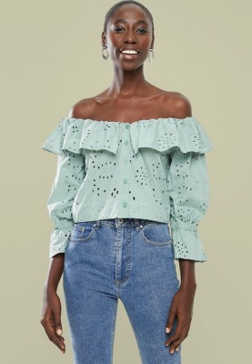 Womens Superbalist Off The Shoulder Anglaise Blouse Sage