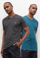 Lark Crosse Conscious V Neck Neck Tee W Chest Embroidery NavyCharcoal 2 Pack