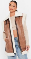 I Saw it First Ladies Taupe Faux Shearling Aviator Gilet