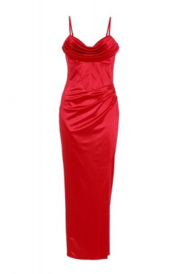 Quiz Ladies Red Corset Split Hem Maxi Dress