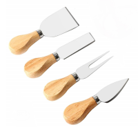 4 Pieces Of Stainless Steel Wooden Handle Cheese Knife Set