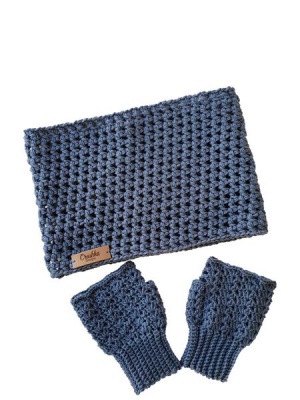Photo of Croshka Designs Handmade Crochet Liubov Cowl and Gloves Set - Blue Grey