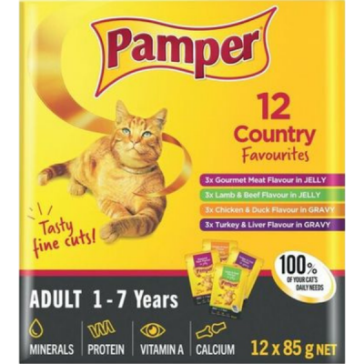 Pamper Fine Cuts Adult 12 Country Favourites Cat Food Pouches Multipack