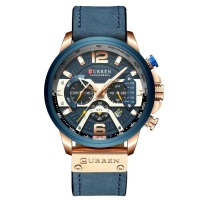 Curren Mens Ultimate Dakar Chronograph Watch Leather Military Blue Gold