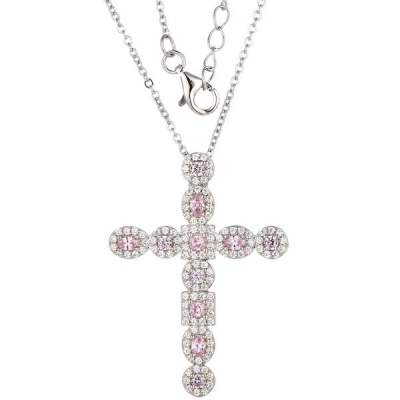 Photo of Kays Family Jewellers Pink CZ Cross Pendant in 925 Sterling Silver