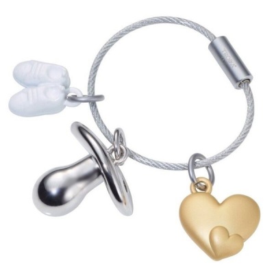 Troika Keyring – Welcome Baby with 3 Charms Dummy Heart and Baby Shoes