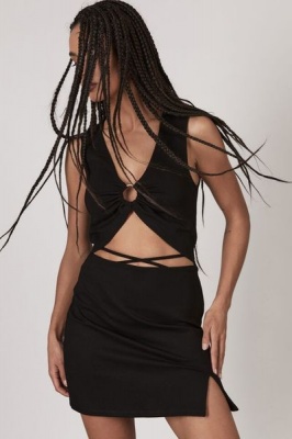 Factorie Womens Side Split Ponte Skirt Black