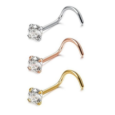S C S C Stainless Steel Four Claw Zircon Twist Stud Nose Rings Pack Of 3