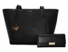 Fino BK-116 5696 Faux Leather Classic Tote Shoulder Bag with Purse Set Photo