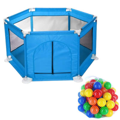 Kids Hexagon Playpen with 50 Balls Blue