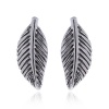 Oxidized 925 Silver Leaf Stud Earrings Photo