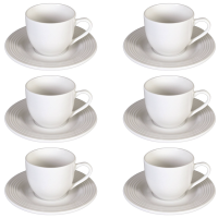 Premium Designer Ceramic Tea or Coffee Cups and Saucers 220ml Set of 6