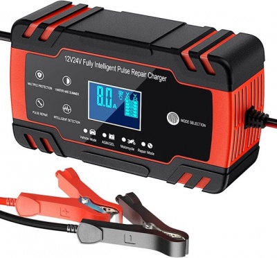 GB 8A Fully Automatic 12V24V LCD Display Car Battery Charger Red